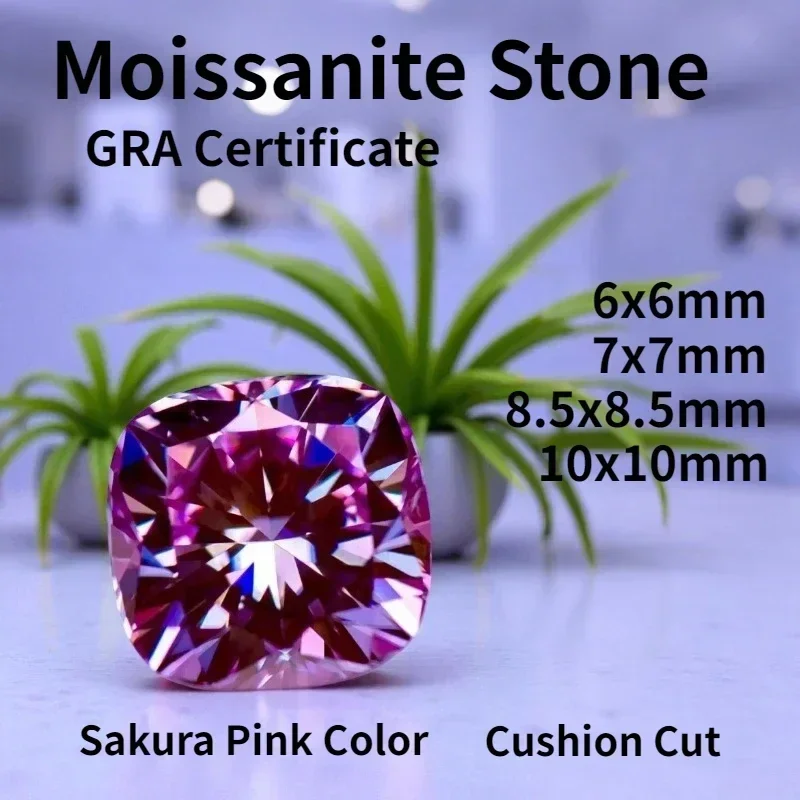 

Moissanite Stone Sakura Pink Color Cushion Cut with GRA Certificate Lab Grow Gemstone for DIY Jewelry