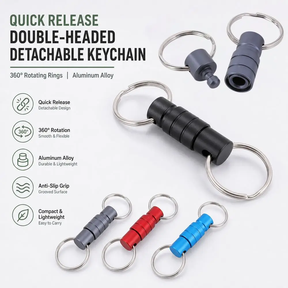 Double Headed Quick Release Keychain Aluminum Alloy 360° Rotation Clip Pull Apart Buckle Retractable Mini Pull Apart Key Rings