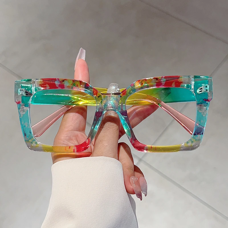 KAMMPT Fashion Colorful Stripe Oversize Glasses Stylish Brand Design Eyewear Personalized Square Decor Chic Frame for Women\'s