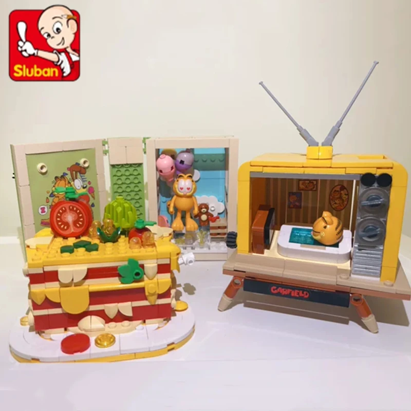 

Собранные игрушки SLUBAN Garfield, милые аниме строительные блоки, сделай сам, кукла, украшения, подарок на день рождения