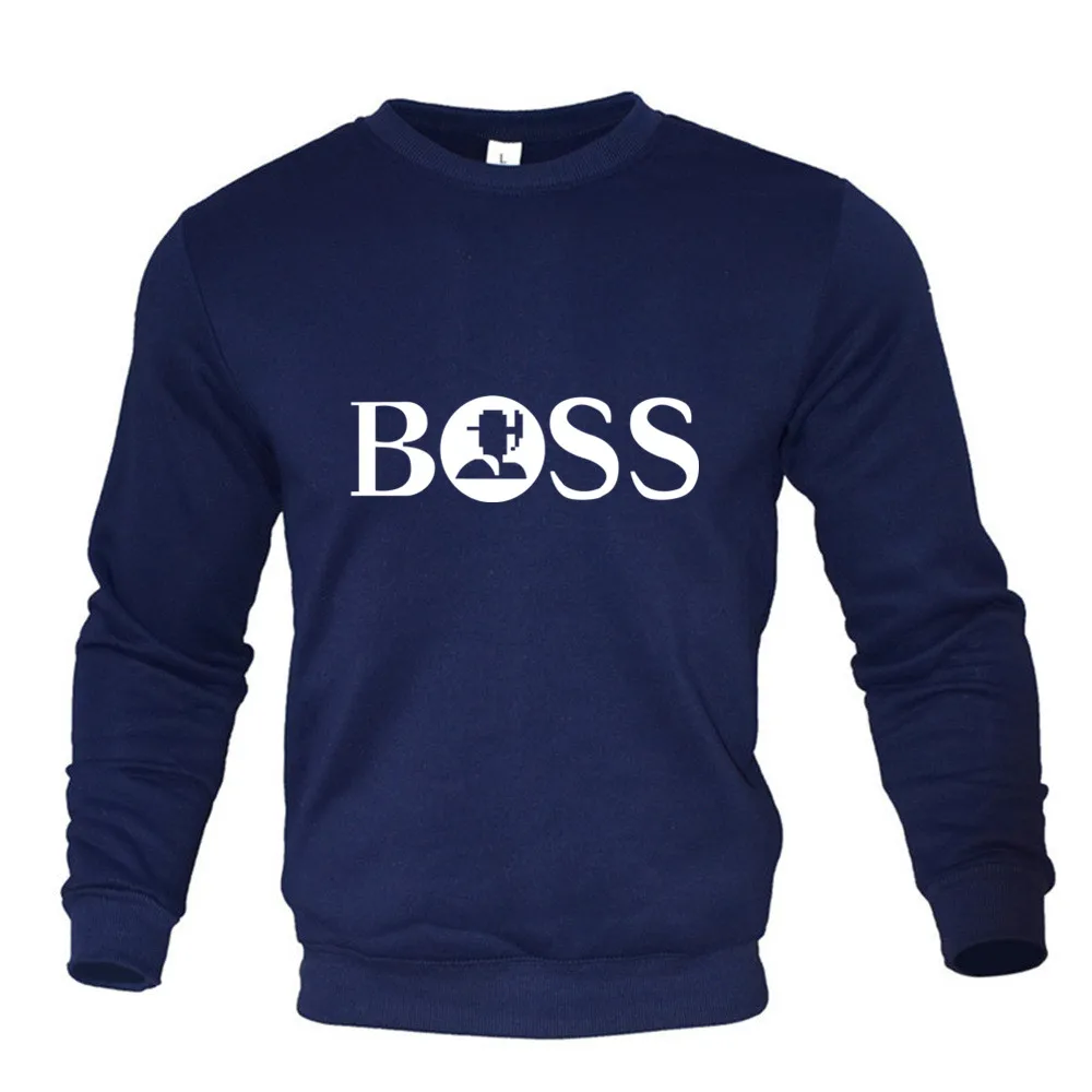 BOOS Autumn And Winter Thickened Fleece-lined Men\'s Long Sleeve Round Neck Sweatshirt Style Printing Versatile Trendy Top