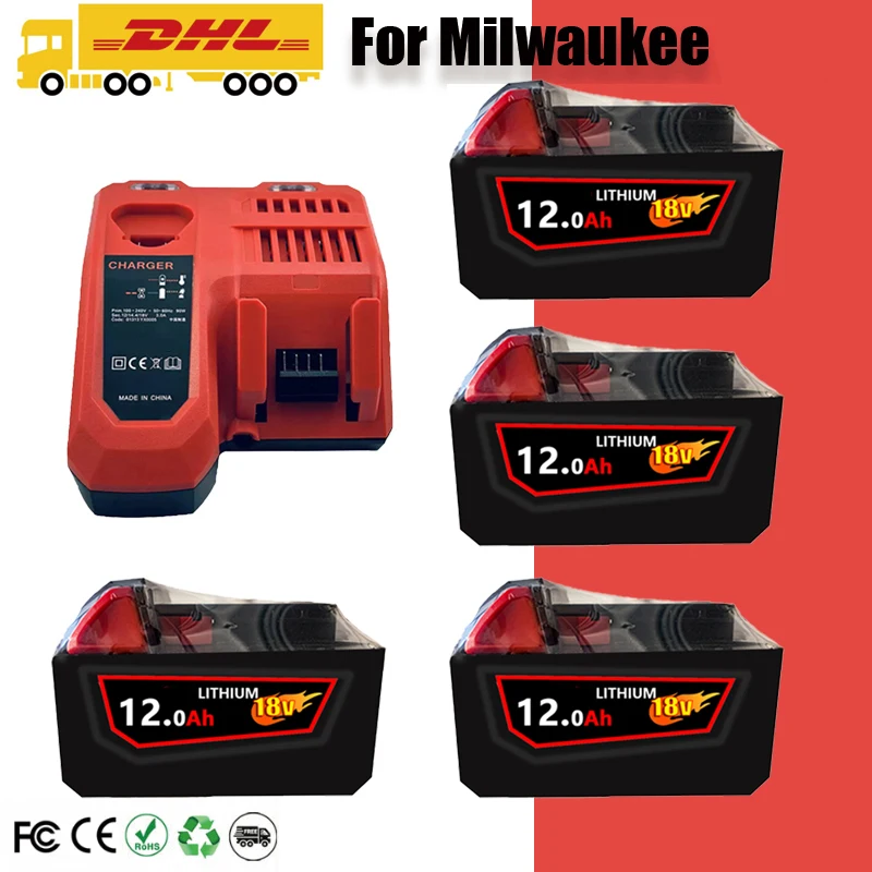 2026 For Milwaukee 18V battery M18-HB3 high energy battery  12AH , original Milwaukee M12-18FC charger 48-11-1815