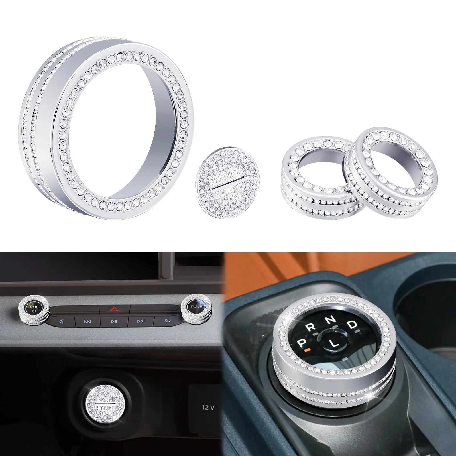 

Bling Interior Accessories fit for Ford Maverick 2022 2023 2024 Engine Start Stop Button Gear Shift Knob Volume Switch Covers Cr