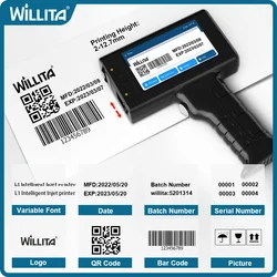 Willita-impressora jato de tinta portátil, portátil, para número de lote, código de barras, uv, código qr, logotipo, têxtil, mão, data, máquina de codificação de etiqueta