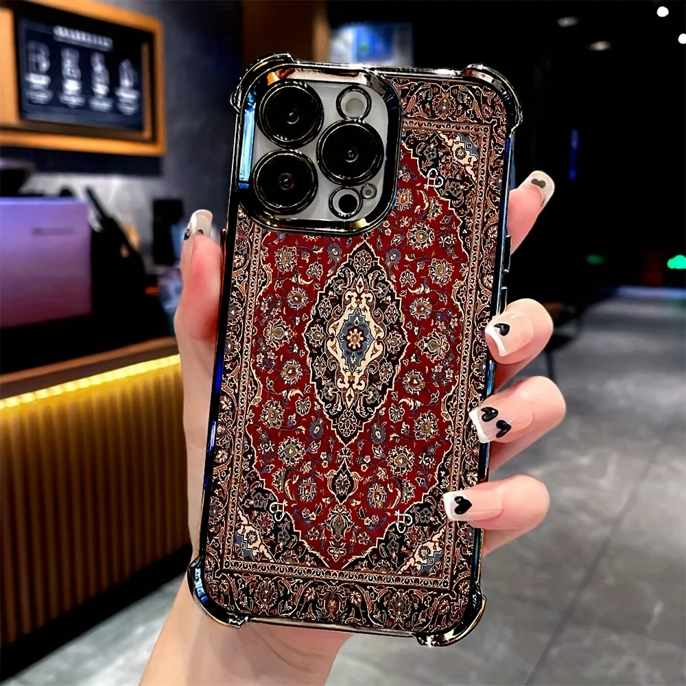 

Persian carpet floral pattern phone case suitable for iPhone 16 15 14 13 12 11 Pro/Max/Plus four corner anti drop