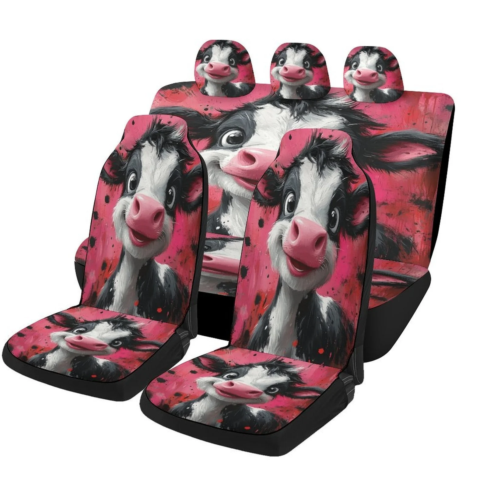 Set Of Cow Pink Themed Car Seat Covers Suitable For Most Vehicles, Stylish And Durable Full Set Of Car Seat Protectors, Universa