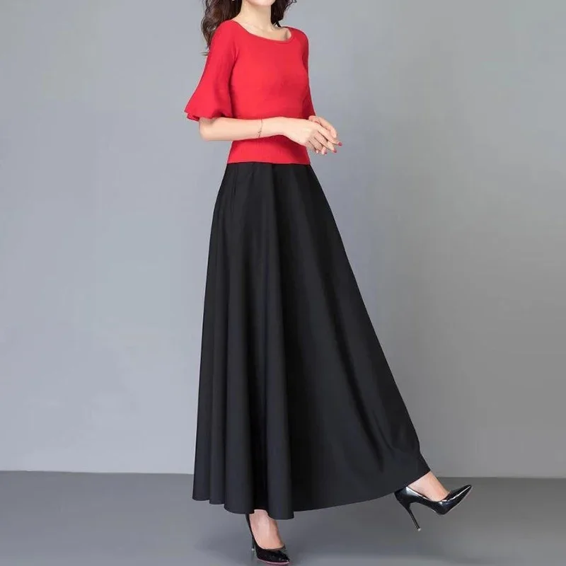 Women Ladies Fashion Long Skirts Elegant Party A Line Elastic Band Korean Maxi Skirt Clothing Large Swing Plus Size