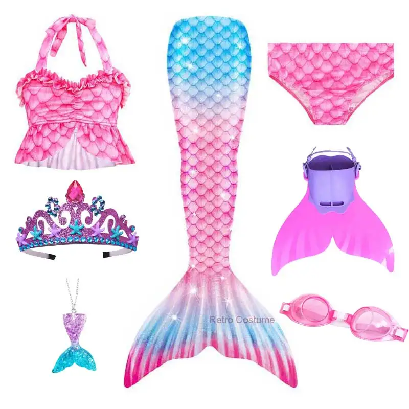 Mermaid Tails Swimming Tail Bikini Set, Traje Cosplay para meninas, maiô infantil, piscina na praia