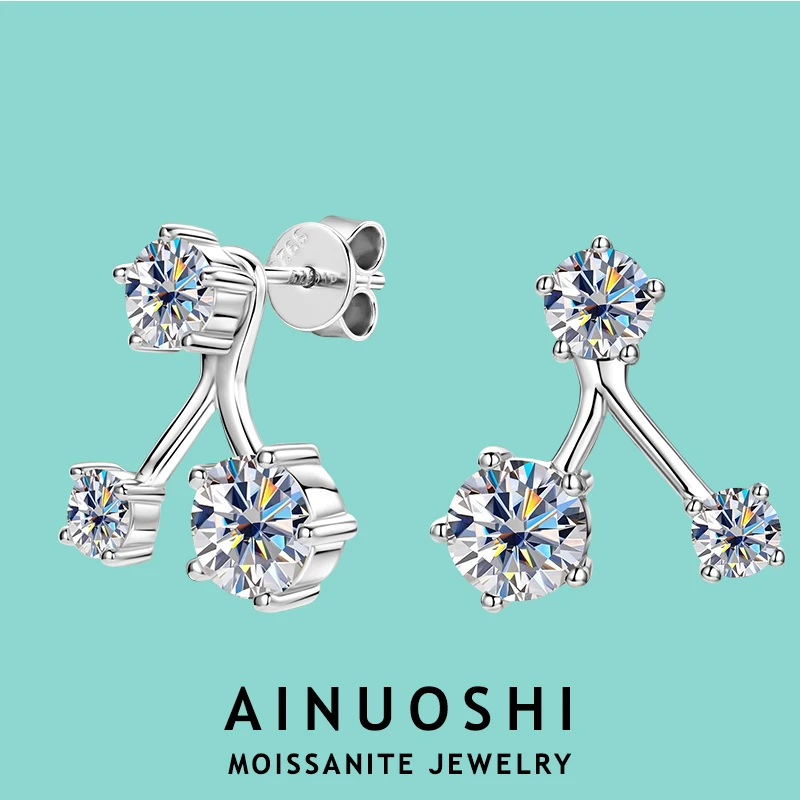 AINUOSHI Brinco Prata 925 Sterling Silver Stud Earring Prong Setting 6.5mm&5mm&4mm Moissanite Earrings for Women Jewelry Gift