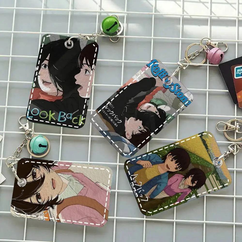 1pc Anime Look Back Movie Card Case Keychain Access Card Bag Key Tag Ring Leather Card Holder Key Ring Access