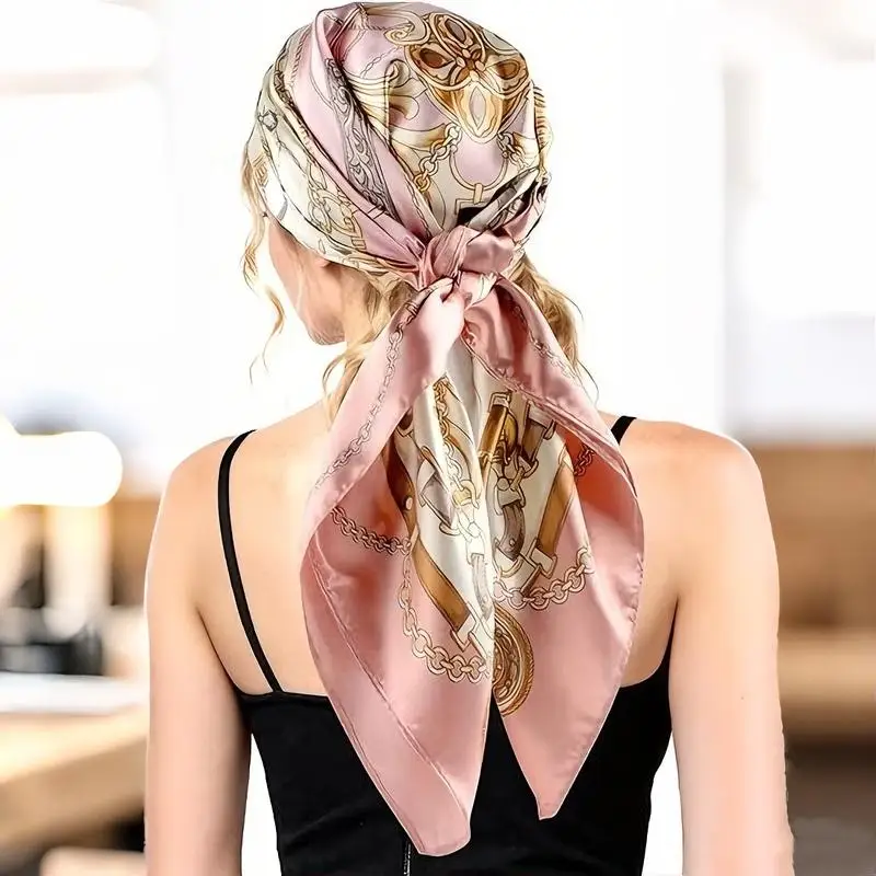 1PCS Random Color 35INCH Large Head Scarf for Women Bandanas Printed Satin-Silk Scarf Hair Scarf for Travel, Beach, Vacation