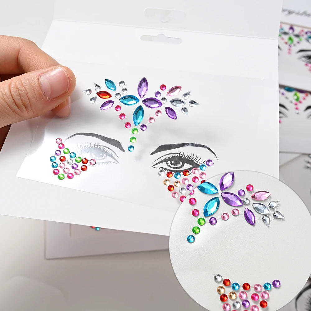 3D Crystal Rhinestone Face Tattoo Stickers - Girls Party Face Decorations with Diamond Temporary Tattoo Masquerade Face Sticker
