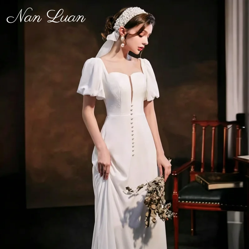 2026 Square Neck Puff Sleeve A-Line Wedding Dress Floor-Length Vestidos de Novia Customized
