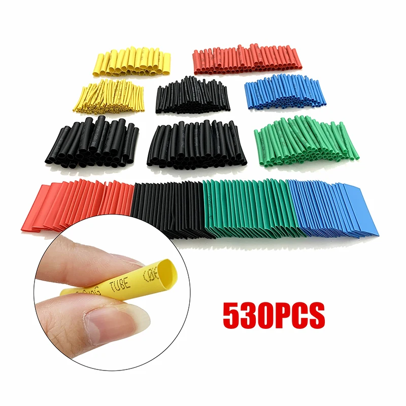 

C2 530pcs Heat Shrinkable Casing 2:1 Shrinkable Wire Shrinking Wrap Tubing Wire Connect Cover Tape Insulation Shrink Protection