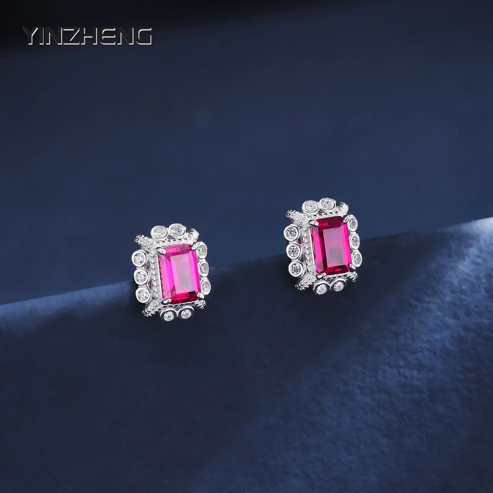 

Yinzheng S925 стерлингового серебра, инкрустированные изумрудной огранки, рубиновые роскошные винтажные модные серьги с цветком для женщин, ювелирные изделия, подарок Brincos