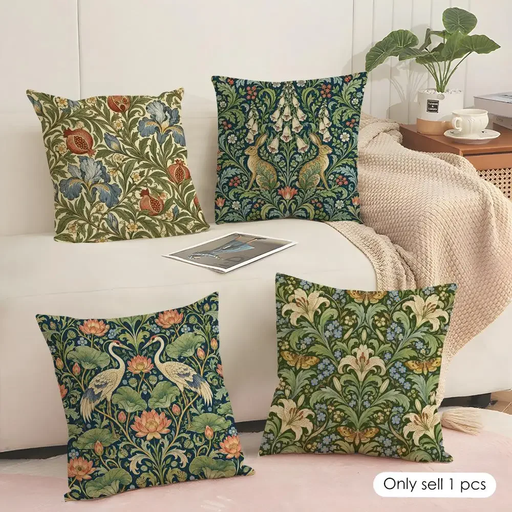 Heritage Botanical Tapestry Cushion Cover Soft Short Plush Pillow Cover Smooth Cozy Texture Aesthetic Cushion Case Home Decor