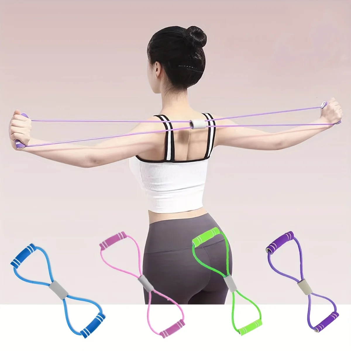 8 Word Yoga Resistance Band Foam Handle Chest Expander for Back Shoulder Arm Workout Home Gym Exercise