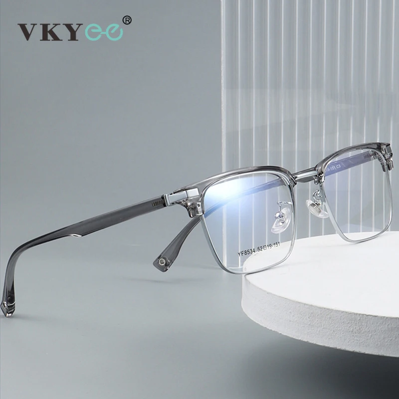 VKYEE New Classic Alloy Anti-Blue Light Reading Glasses for Men 8534YF Retro Business Acetate Myopia Customized Prescription