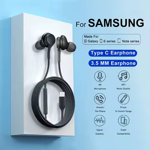 Type C Wired Earphone For Samsung Galaxy S24 S23 S21 S22 Ultra Plus Fe 3.5 mm Earbuds Headphones For A54 A34 A53 A52 Accessories
