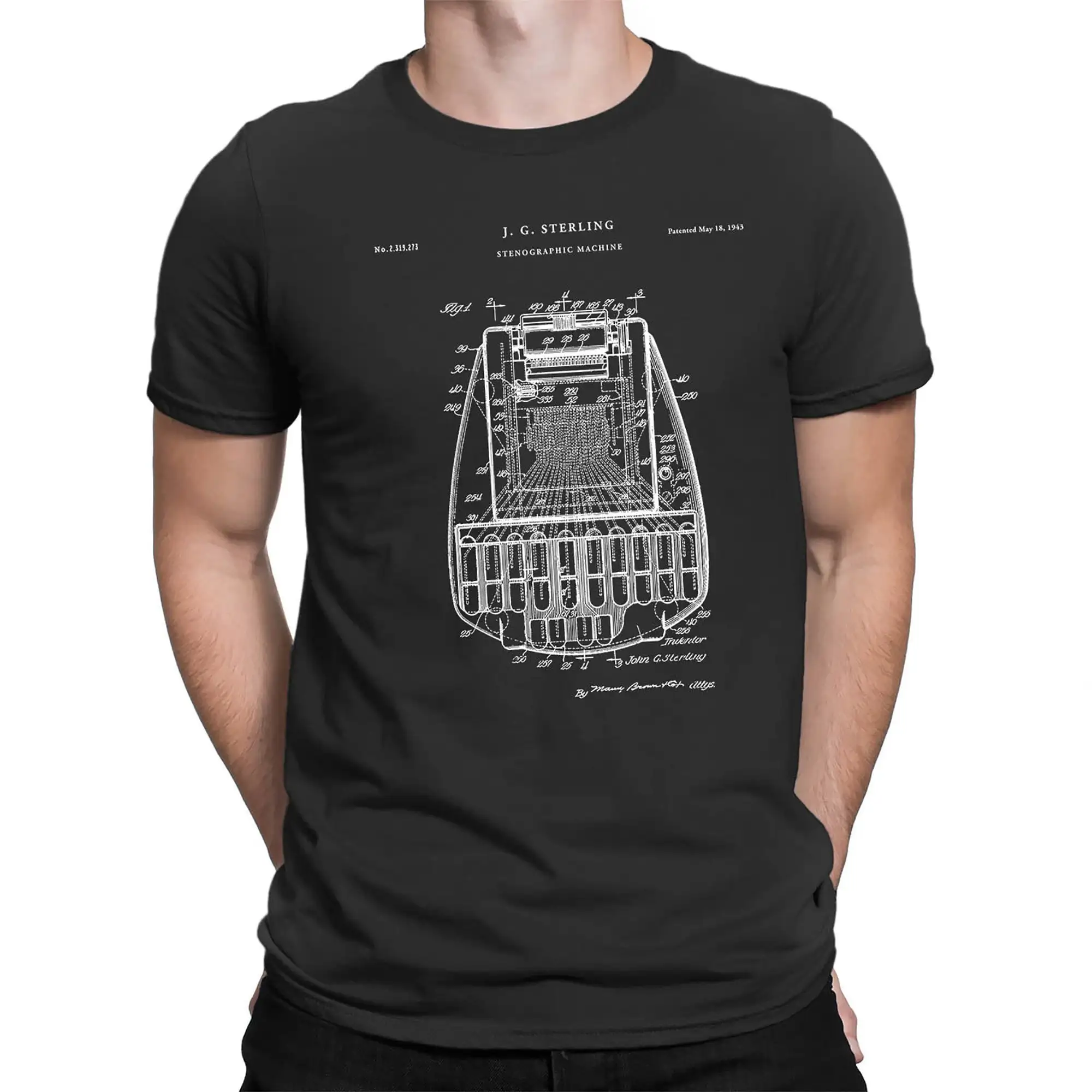 Stenographic Machine Patent T Shirt 1943 Court Reporter Old Lawyer Law Stenographer PT561