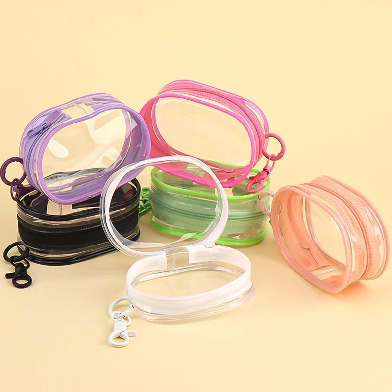 Transparente PVC-Mini-Kosmetiktasche mit Reißverschluss, Schlüsselanhänger-Tasche für Make-up-Pinsel, Lippenstift, Münzgeldbörse, Reise-Aufbewahrungsorganizer – Detail 3