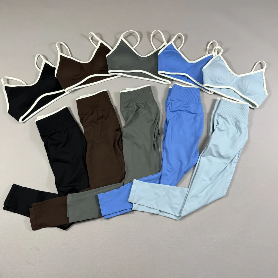 Conjunto de Yoga y gimnasio para mujer, mallas de cintura alta sin costuras, Sujetador deportivo, Top, traje de entrenamiento, ropa deportiva para correr, 2 uds.