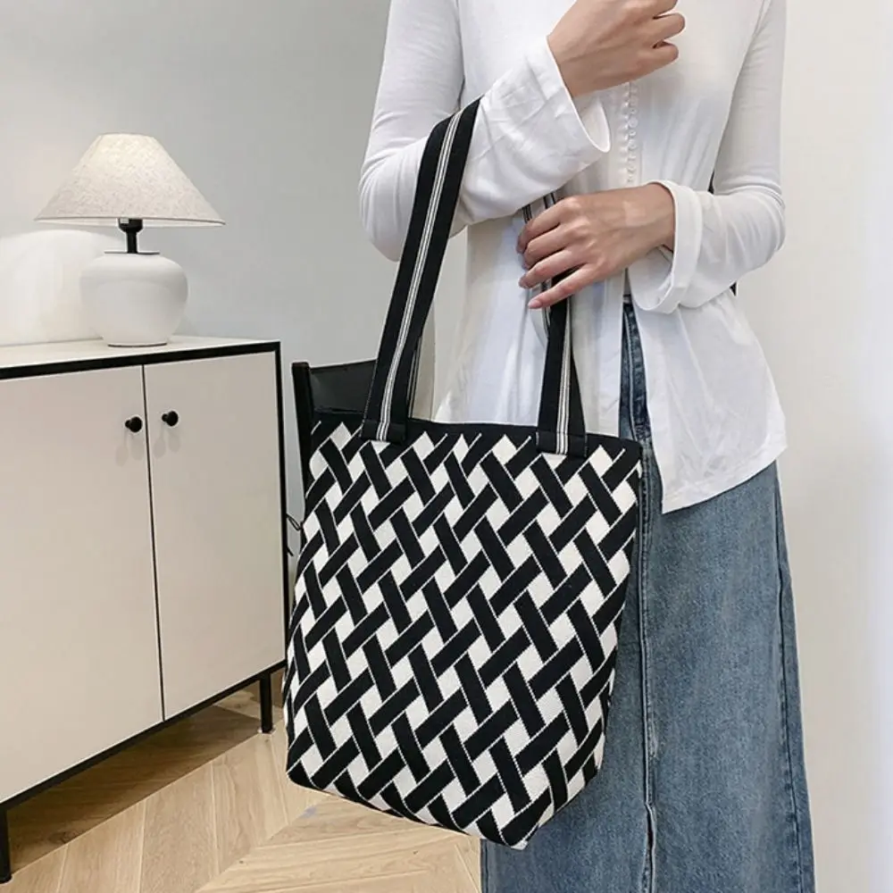 Shopping Bag Geometric Shoulder Bag Large Capacity Mommy Bag Color Blocking Bucket Bag Underarm Bag Storage Bag