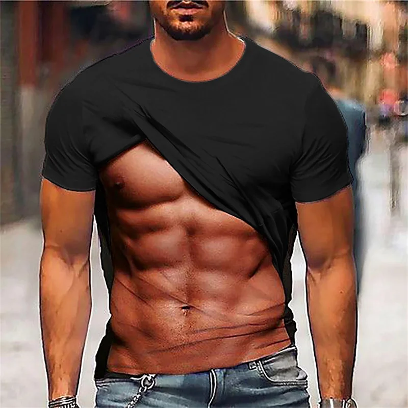 Fake Muscle T-Shirt For Men 3D Printed Casual Y2K Tees Summer Fashion Short Sleeve Round Neck Street Fitness Pullover T Shirts