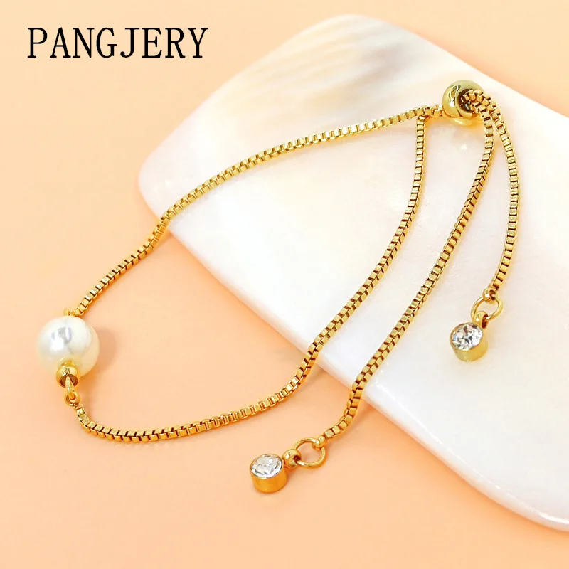 PANGJERY 316L Stainless Steel Pull Pearl Bracelet For Women Simple Fashion Creative Elegant Vintage Sweet Wedding Bride Jewelry