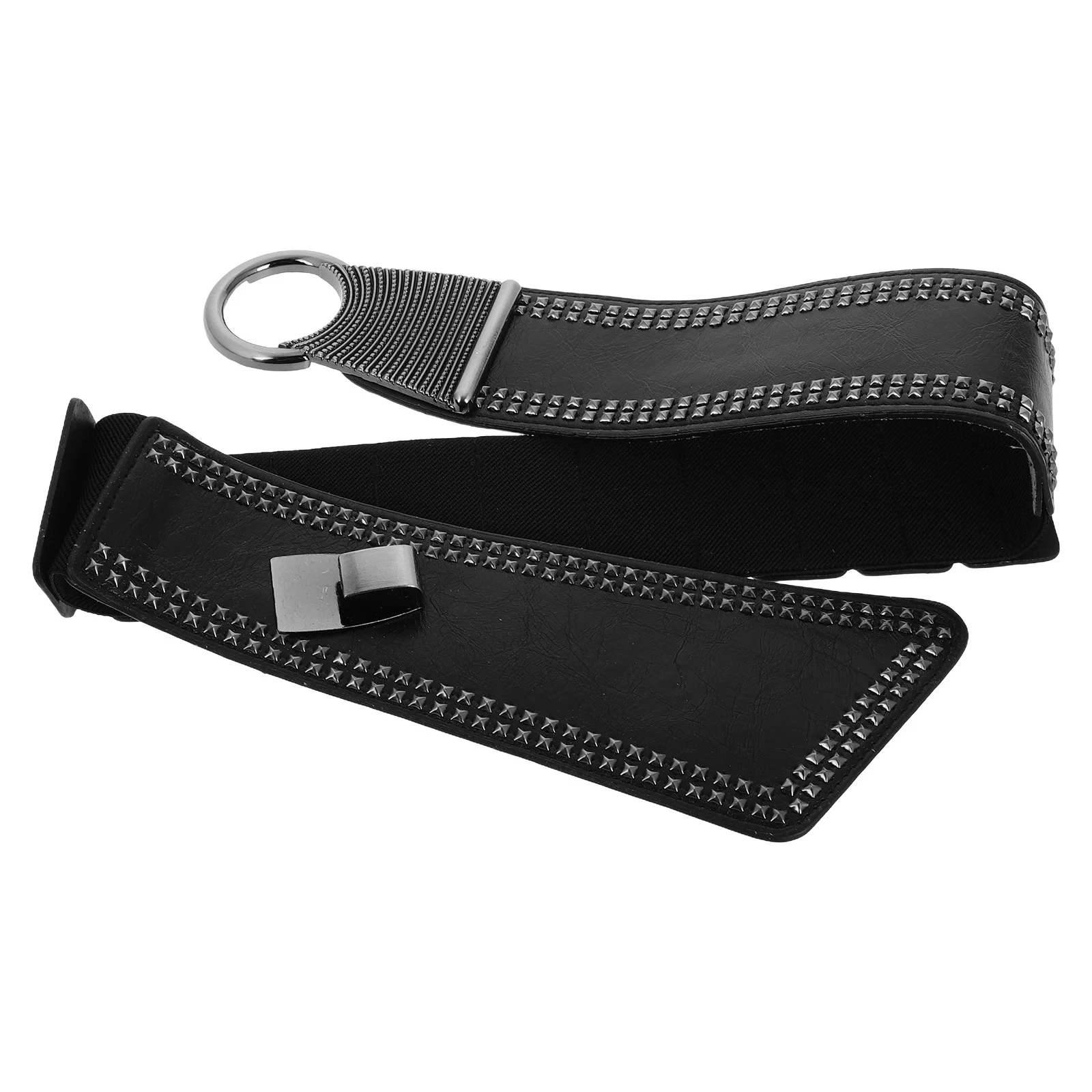 Fashion Punk Style Elastic Waist Belt for Women Wide Studded PU Buckle Belt for Dresses Casual Waistband