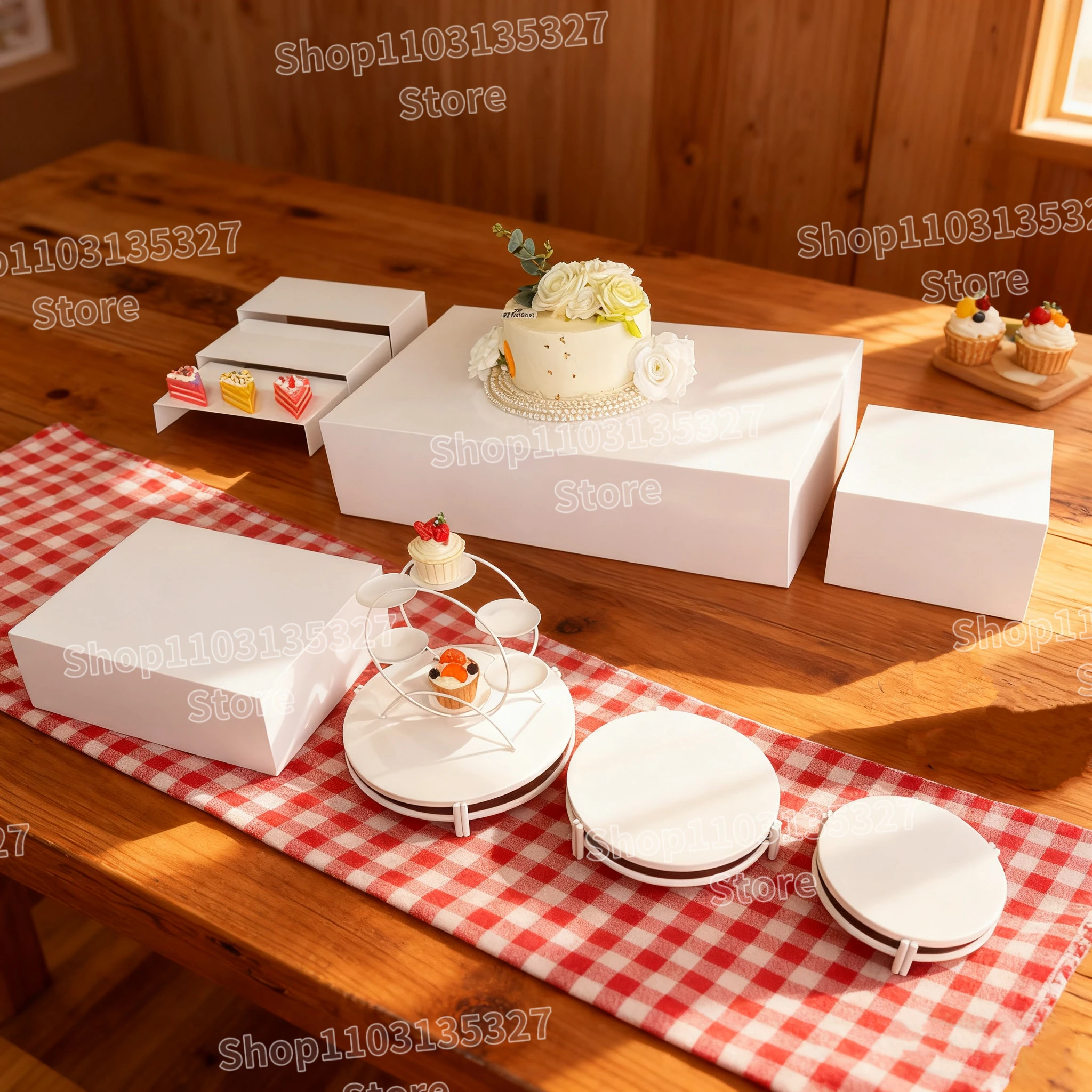 

10pcs Buffet Riser White Metal Cube Display Stackable Food Reusable Food Stands Box for Table Party Cupcake Candy Desser Decor
