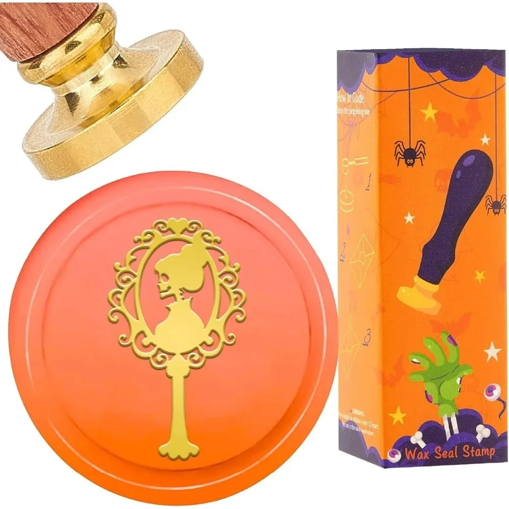

Skull Seal Stamp Halloween Flower Mirror Sealing Stamps 25mm Retro Vintage Removable Brass Stamp Head with Wood Handle