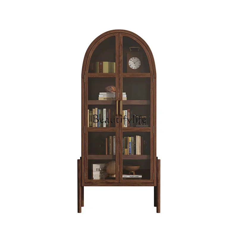

56**American black walnut retro living room against the wall all solid wood double door wine cabinet