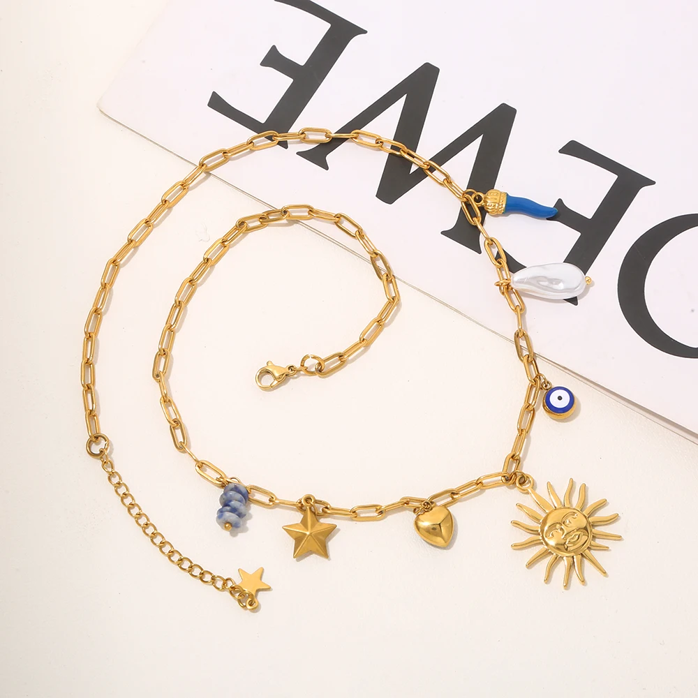GIOIO Stainless Steel Necklace Pendant Sun Evil Eye Chili Necklaces For Women Gold-Plated Trendy Fashion Y2K Style Jewelry - Image 3