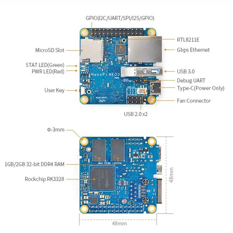 Imagem -03 - Placa do Desenvolvimento do Quadrilátero-núcleo de Nanopi Neo3 Rk3328 Córtex A53 1gb 2gb Ram Opcional