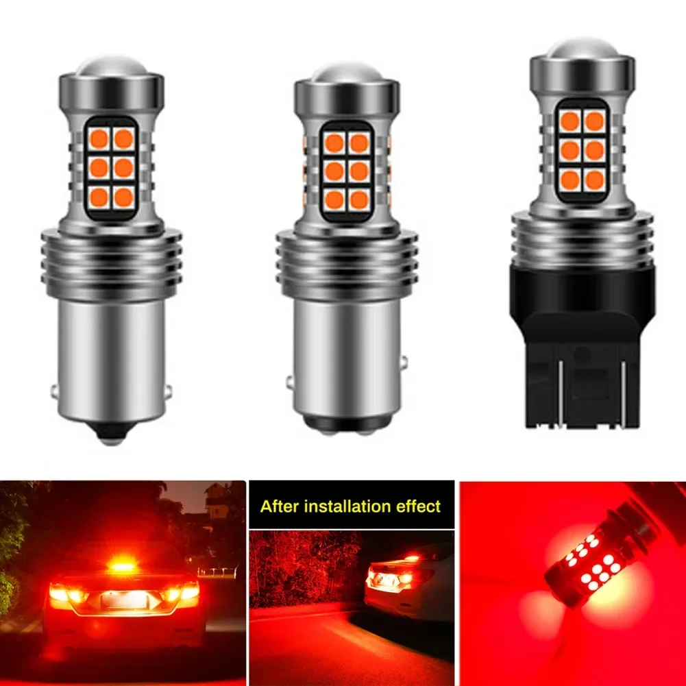 1pcs Red 1157/T20/1156 LED Strobe 5 Times Stop Bulbs Tail Blinking Light Turn Signal Lamp 27SMD Brake Light Driving Light - Image 2