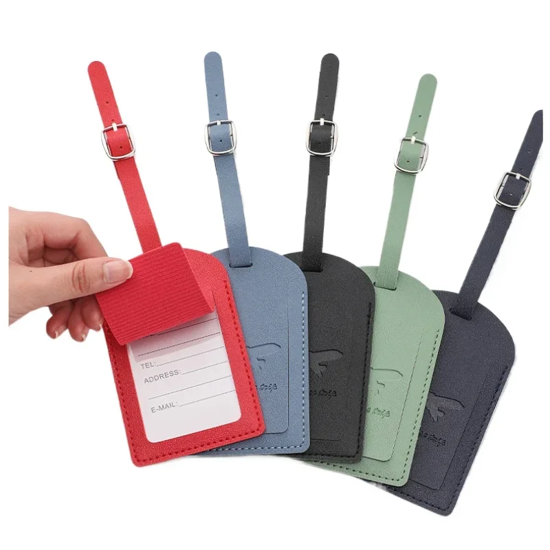 

1pc PU Leather Letter Print Luggage Tag Anti Loss Travel Luggage Tag Solid Color Luggage Tags Suitcase Label Travel Accessories
