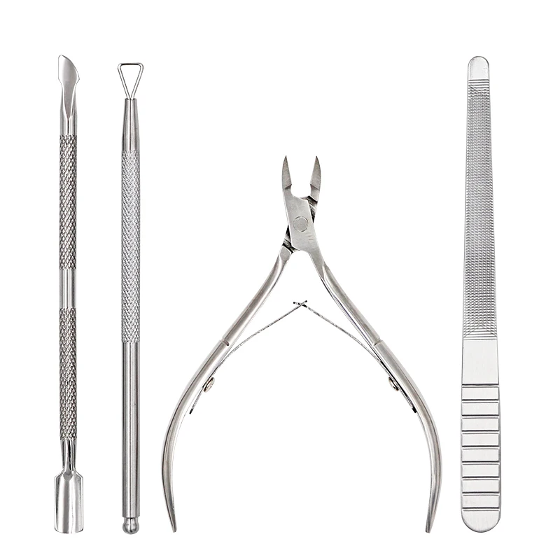 3/4pcs Stainless Steel Double-ended Nail Dead-skin Cuticle Pusher Remover Nail Nipper Cutter Manicure Pedicure Cleaner Care Suit