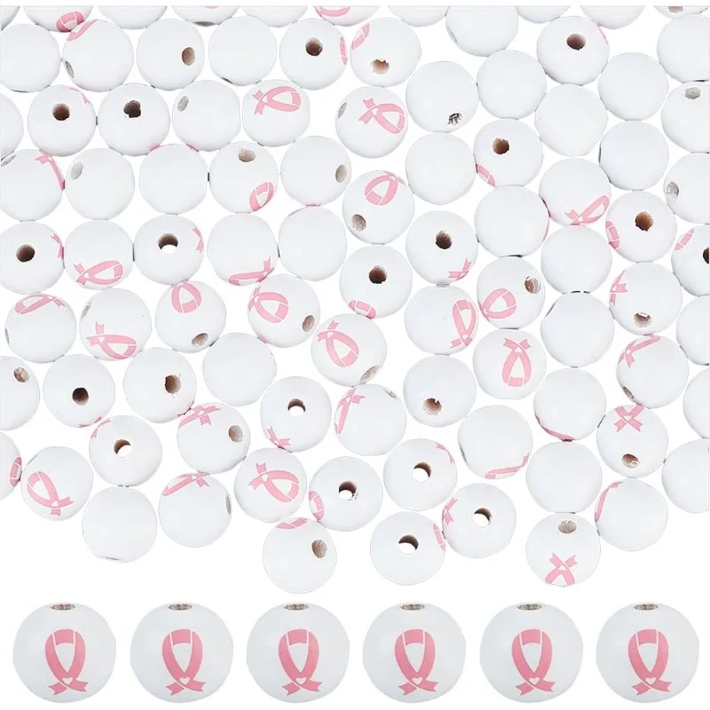 

100 шт., объемные ленты для рака, деревянные бусины, круглые бусины с информацией о раке молочной железы, 3 мм, розовая лента, деревянные свободные бусины, круглые бусины-разделители