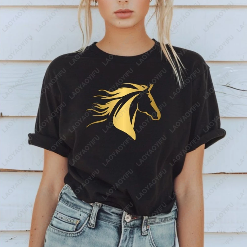 Zodiac Year of The Fire Horse 2026 Classic Tshirt  Simple Print Graphic T Shirts Animal Lover Gift Men Woman Clothing Funny Tops