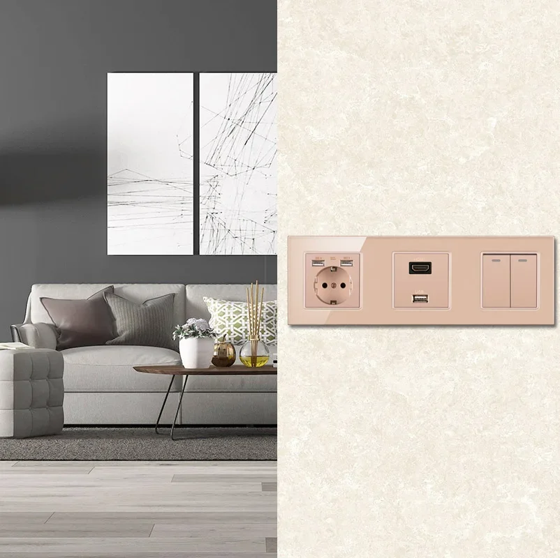 novski wall mount module diy European standard golden glass panel socket switch button free combination function