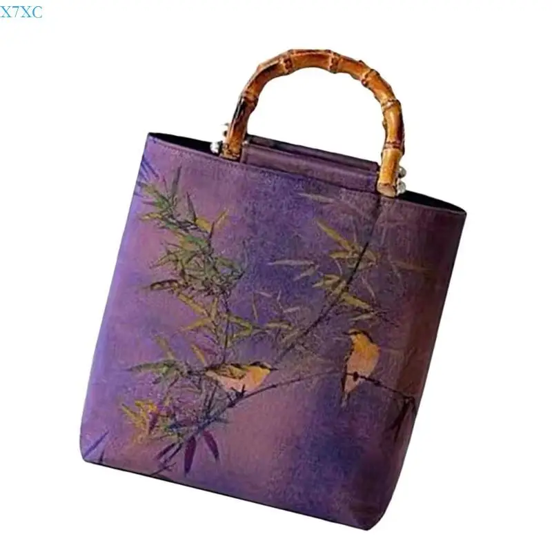 

X7XC Women Bag Chinese Styles Handbag Purse Bamboos Top Handle Bag Vintage Cheongsam Evening Bag for Wedding Party