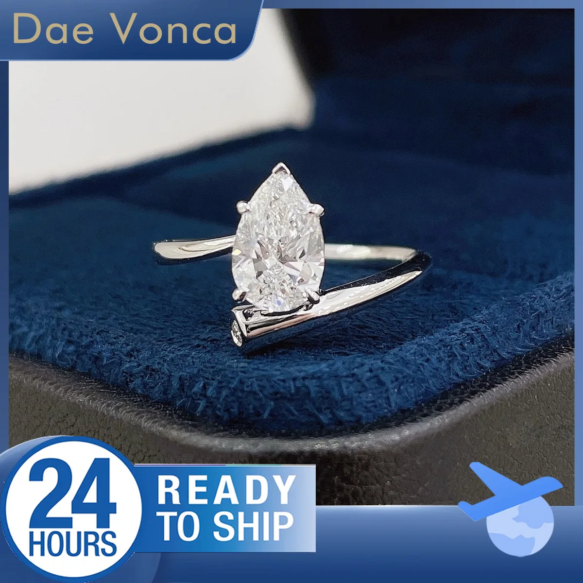

Pear Cut 18K White Gold Lab Grown Diamond Ring Total 1.03ct Asymmetric Shank Solitaire Lab Diamond Engagement Ring