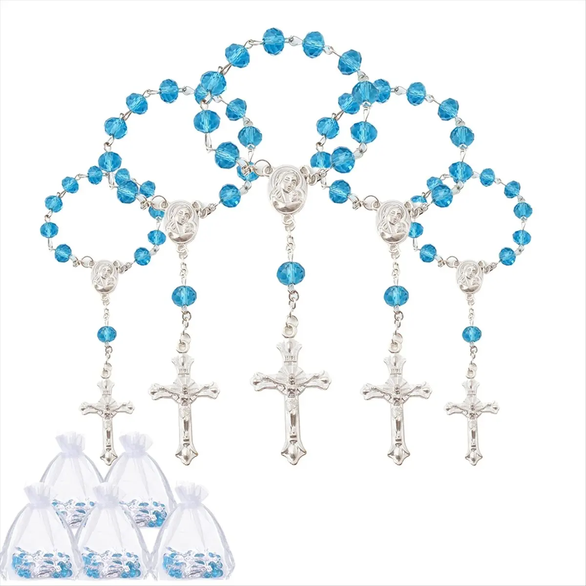 【coupon-】{0}30-pack-baptism-rosary-beads-mini-rosaries-baptism-favors-for-car-rearview-mirror-weddings-first-communion-gift-blue