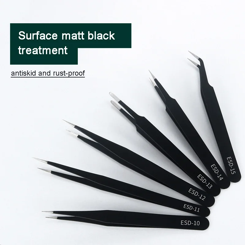 Antistatic Stainless Steel Tweezers Set Makeup Maintenance Repair Handmade Home Work Industrial Precision Tools Tweezers Kit