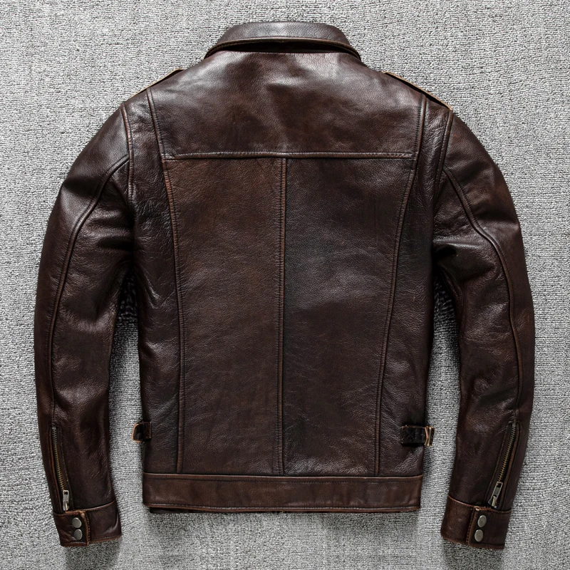 Heavy Industry Hunting Tooling Head Layer Cowhide Leather Leather Men Vintage Old Lapel Nostalgia Leather Jacket Jacket