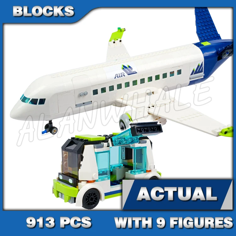 913 Stück Stadt Passagier Flugzeug Airstair Schürze Bus Pushback Schlepper Catering LKW 02043 Bausteinspielzeug kompatibel mit Modell