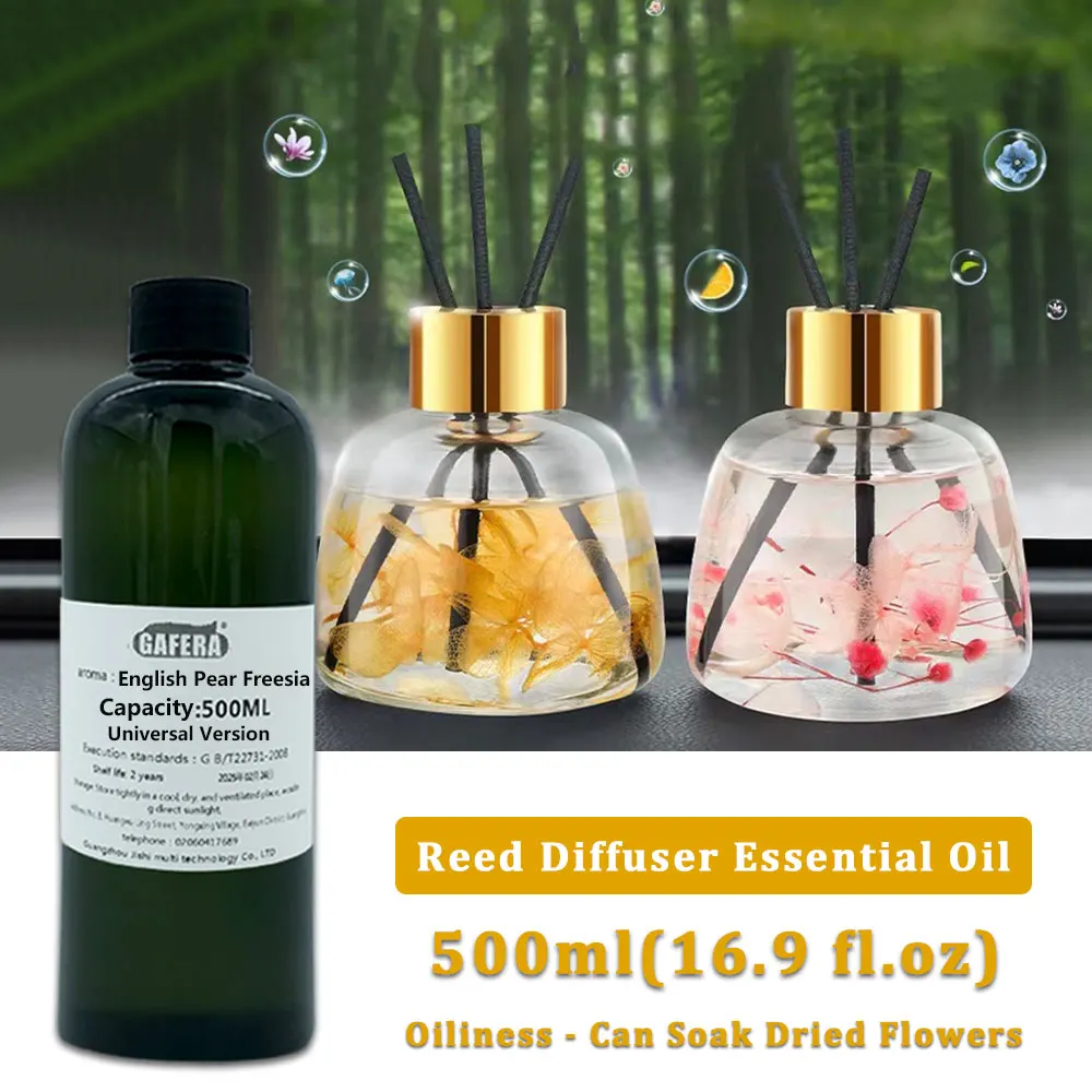 GAFERA 500 مل (16.9 أونصة سائلة) زيت الكمثرى الإنجليزي فريسيا/الأرز العطري - لموزع قصب الفندق/الغرفة/المرحاض والعلاج العطري عديم اللهب