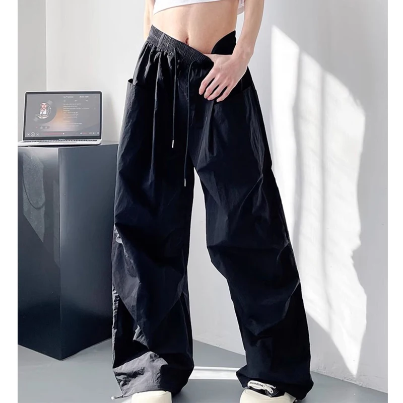 Women Trendy Vintage Streetwear Hip Hop Harajuku Y2K Baggy Cargo Pants Female High Waist Black White Oversized Pockets Trousers