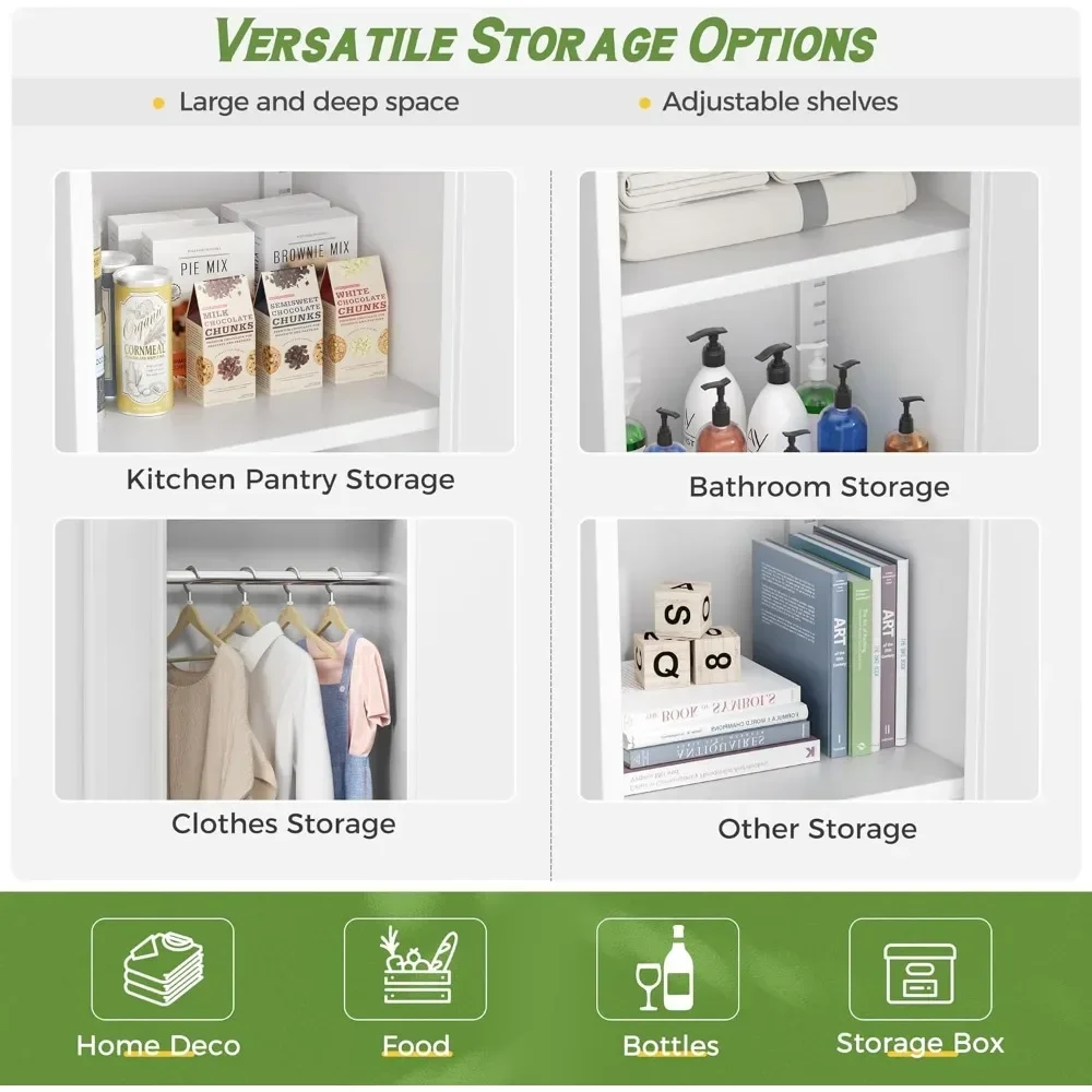 Wardrobe Closet, 72" Armoire Wardrobe Cabinet-Functional Clothes Storage with Hanging Rail, White Storage Cabinet, Metal Cabinet image 3